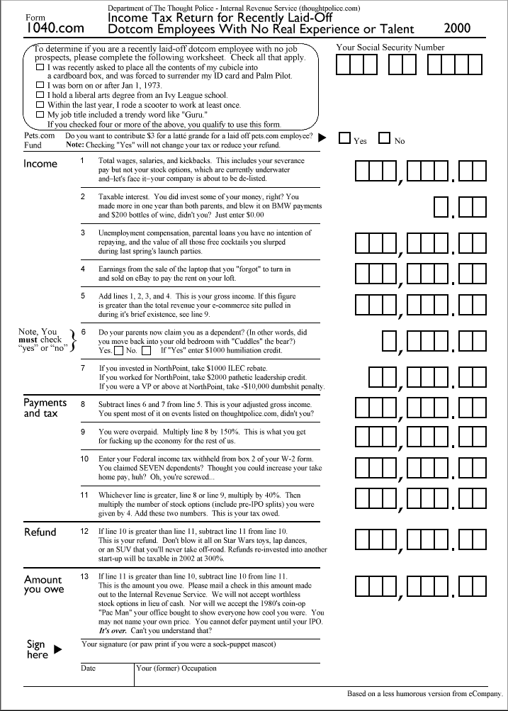 1040 for former dot.com employees